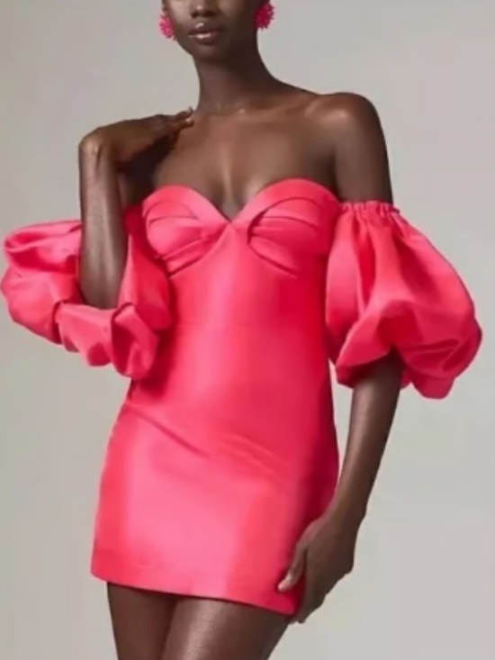 Anthropologie Dresses & Skirts - Anthropologie Audette Coral Pink Off-Shoulder Puff Sleeve Mini Dress
